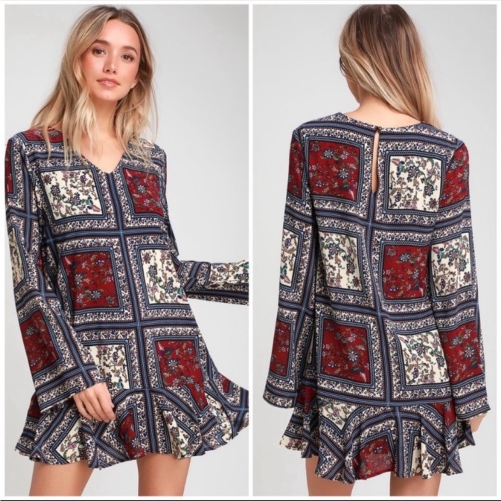 Lulus Crack a Smile Multi Print Boho Shift
Dress S
